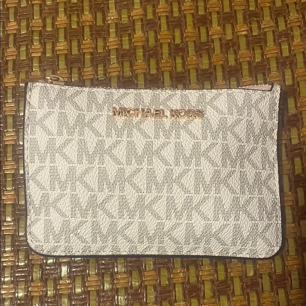 Michael Kors White and Gray Monogram Pouch